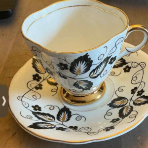Clarence Bone China Black, White and Gold Cup & Saucer - England 1950s CHN 44