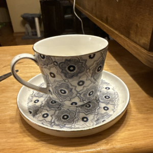 Grace's Teaware Blue & White Medallions Gold Trim Cup & Saucer Set BIN 99