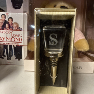 Cypress Home Wine Bottle Stopper -Crystal Clear Monogram NIB “S” BIN 99
